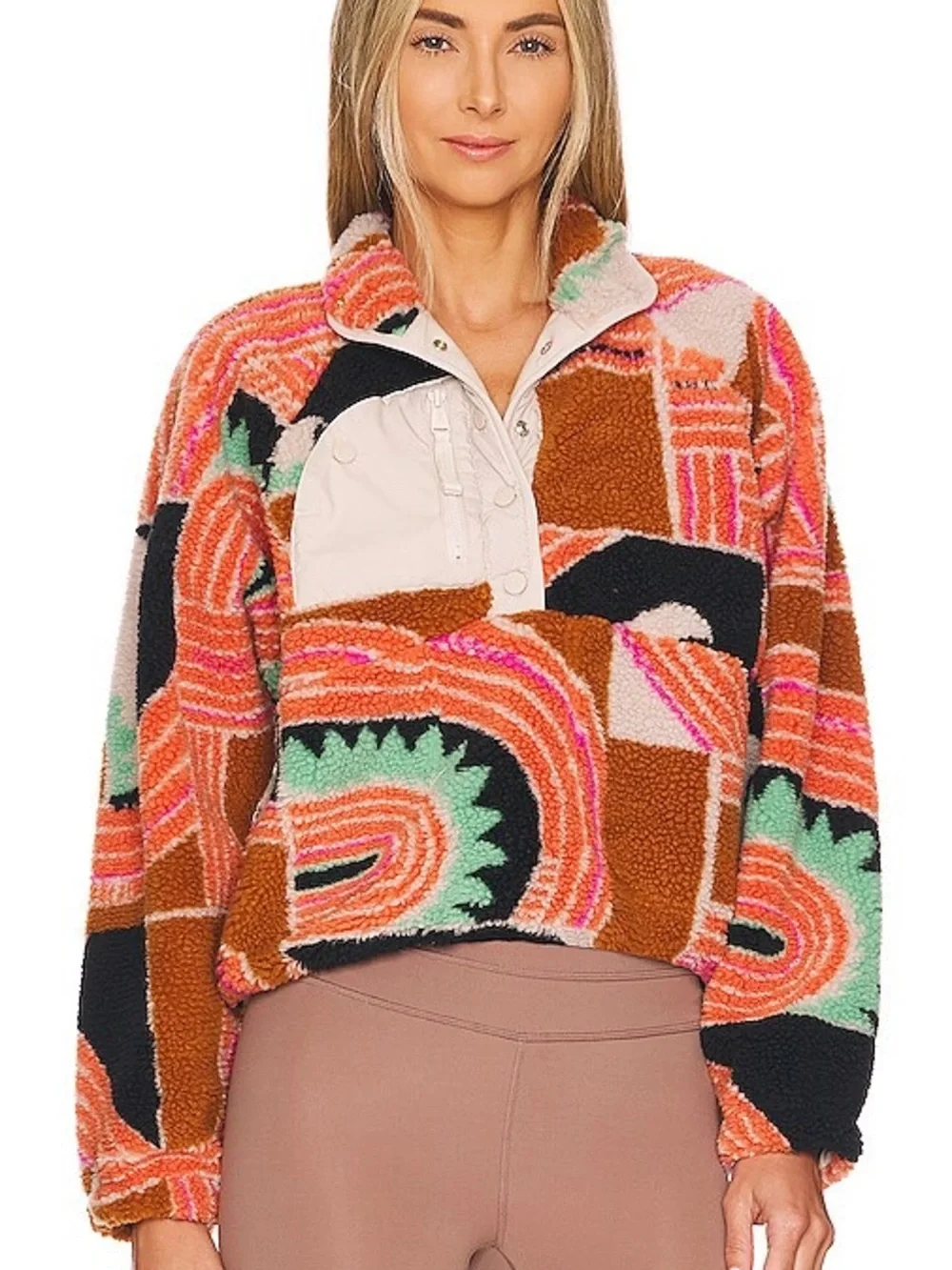 Free People x FP Movement Rocky Ridge Pullover in Orange Wave Combo